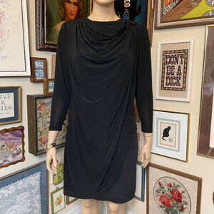 70s Vintage Claudia Cooper for i.magnin Black Draped Stretch Cocktail Dress 16